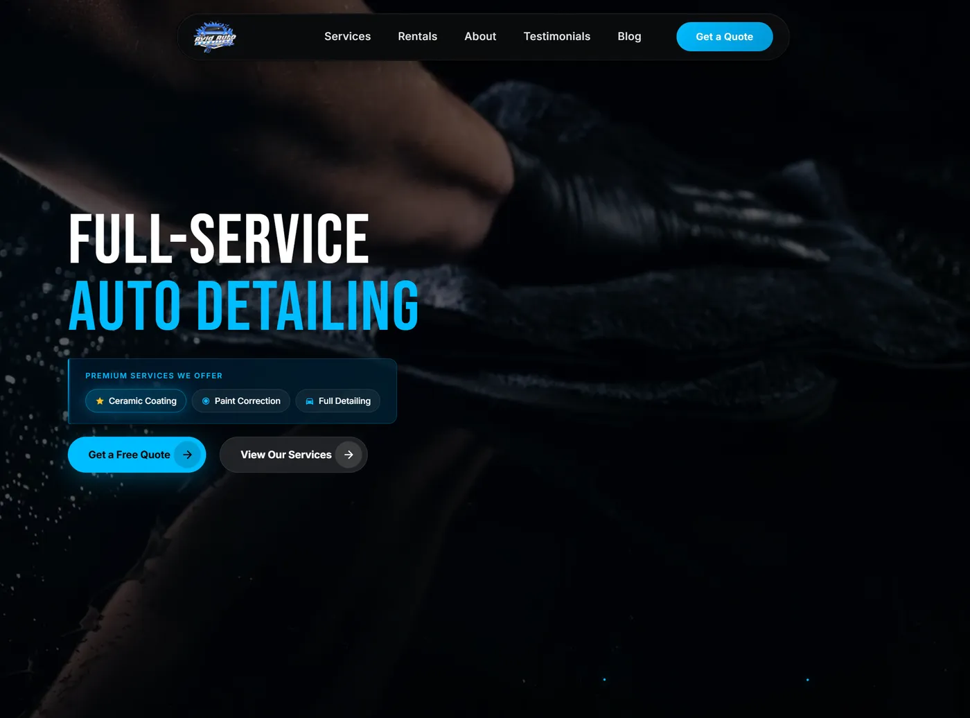The Avid Auto Detailing homepage on desktop