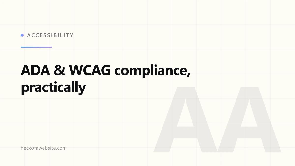 Brand-styled cover card reading "ADA & WCAG compliance, practically"