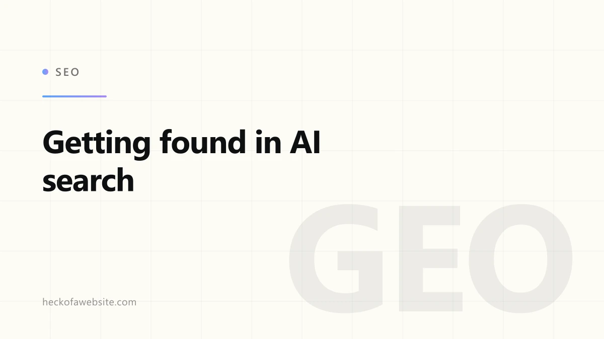 Brand-styled cover card reading "Getting found in AI search"