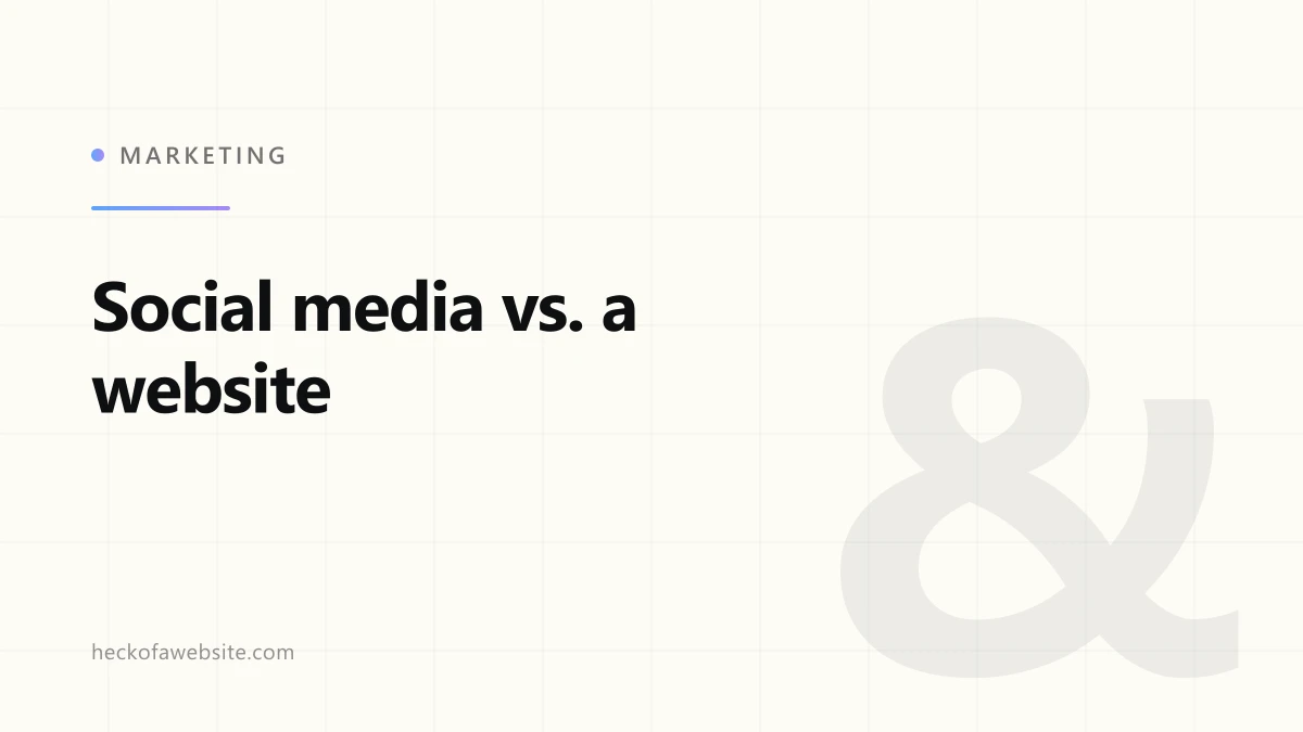 Brand-styled cover card reading "Social media vs. a website"