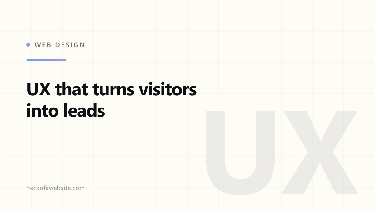 Brand-styled cover card reading "UX that turns visitors into leads"