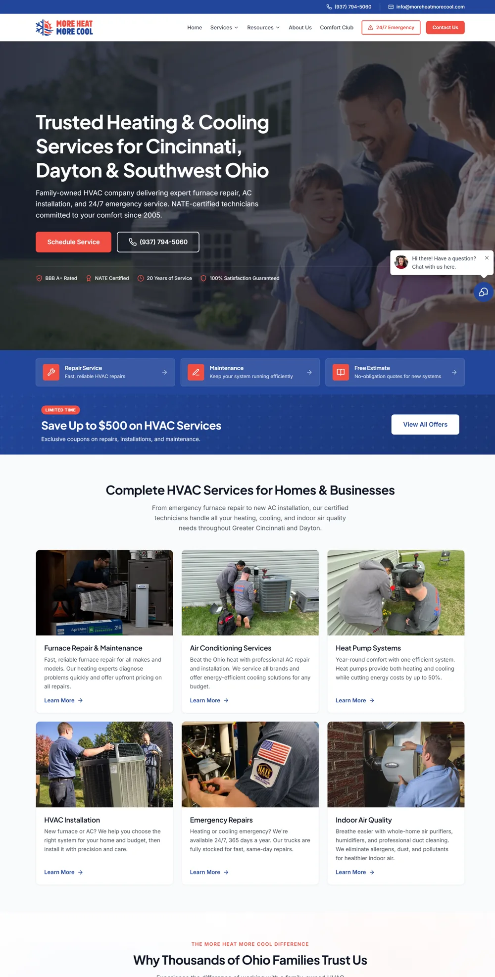 The More Heat More Cool HVAC website