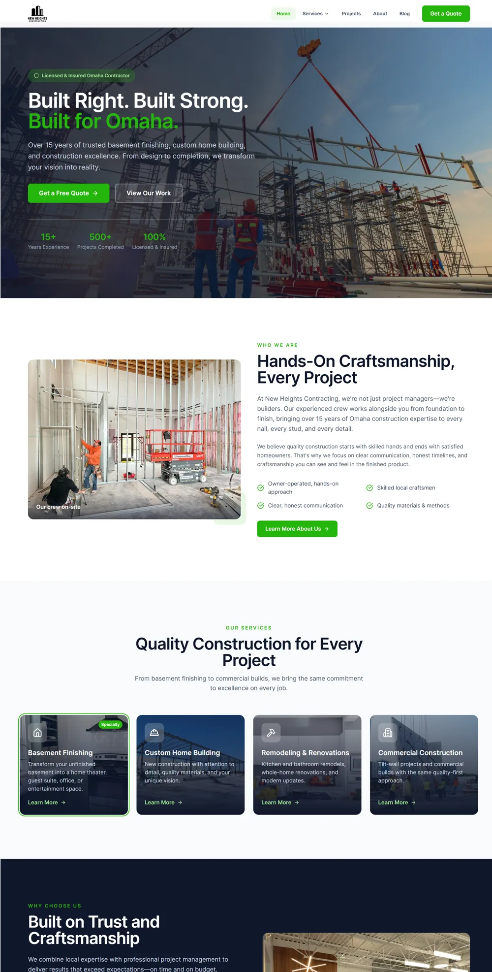 New Heights Contracting website — web design for an Omaha construction company