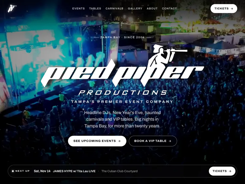 Pied Piper Productions events and nightlife website for Tampa Bay