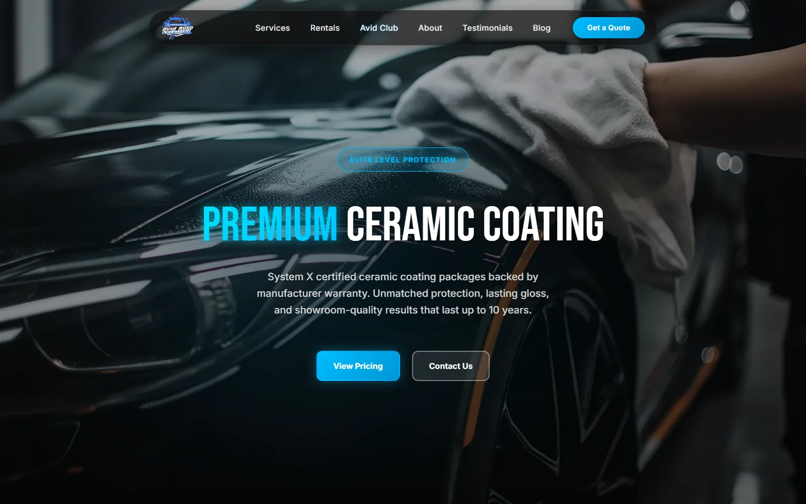 Avid Auto Detailing ceramic coating service page