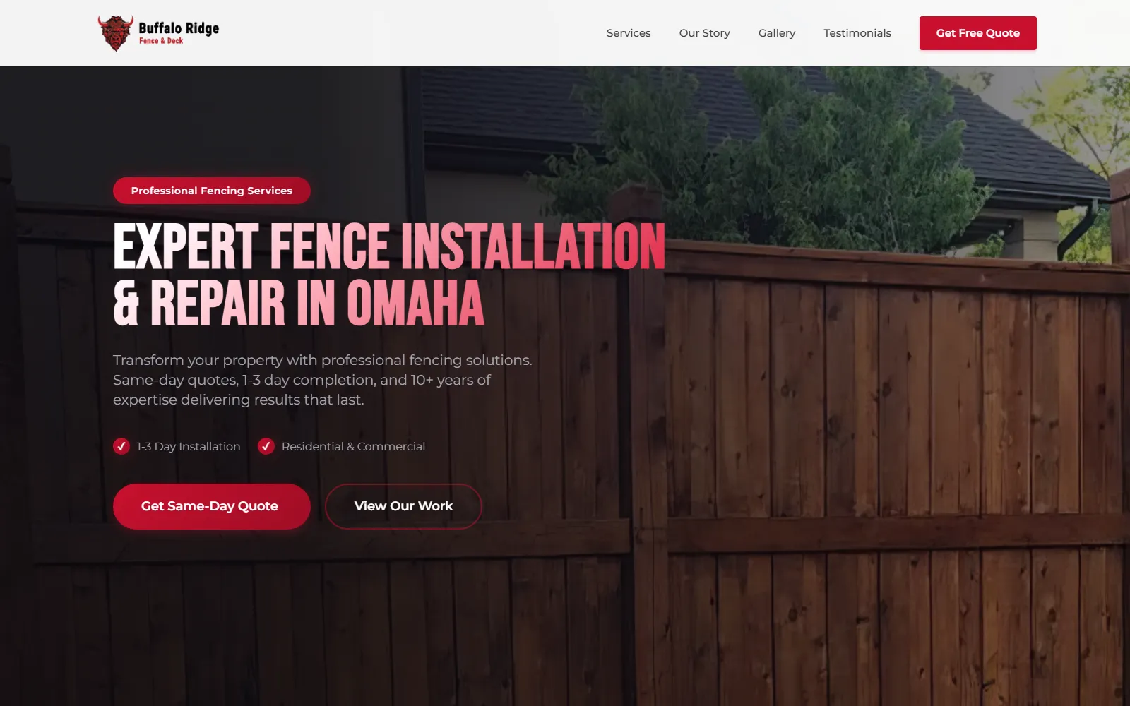 Buffalo Ridge Fence services page — dedicated pages per fence type