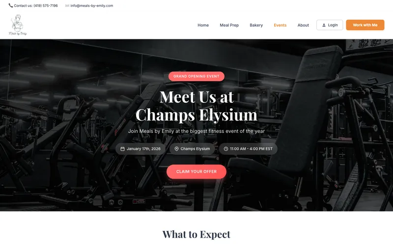 Meals by Emily events page — private chef and event appearances