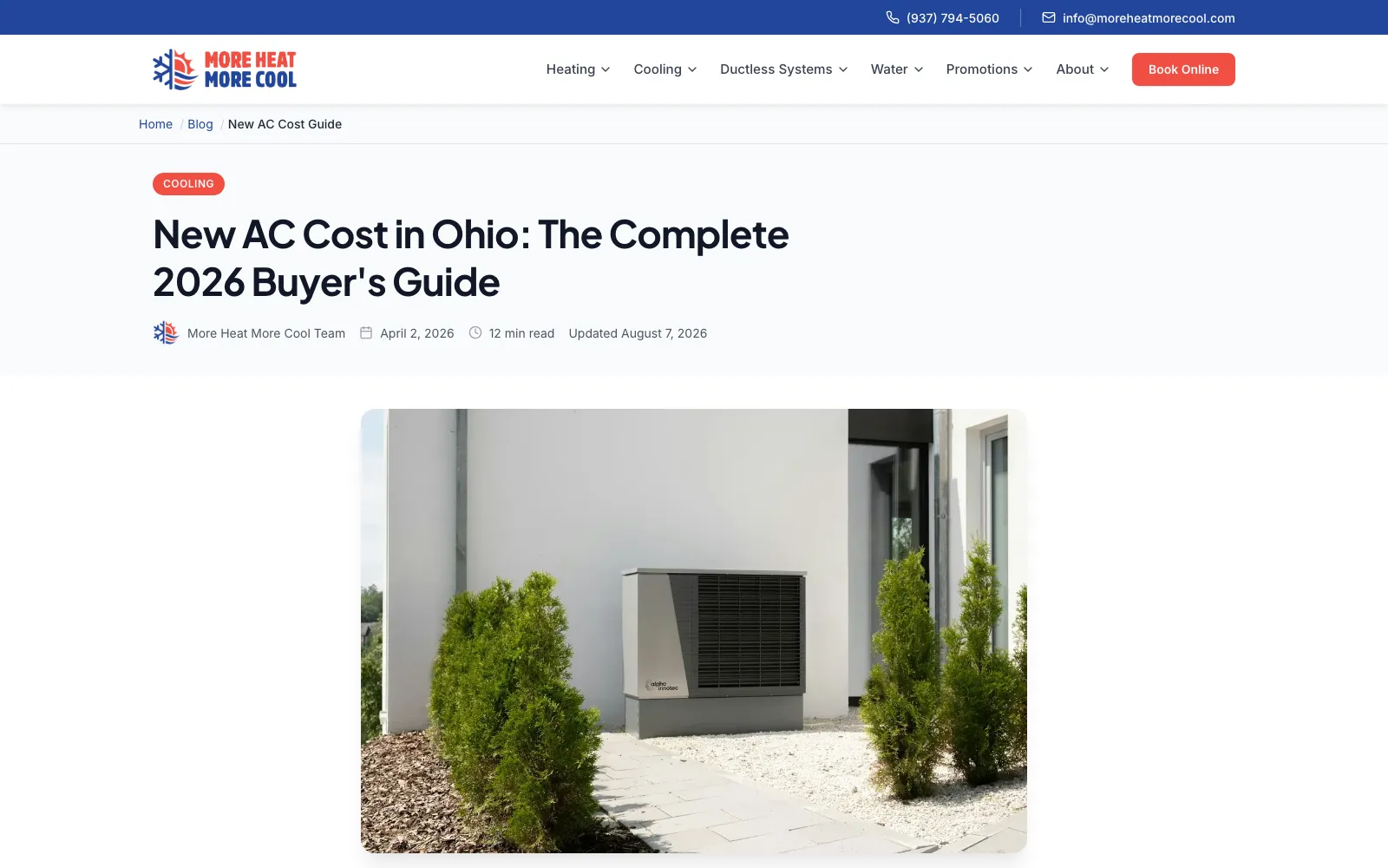 More Heat More Cool’s live AC cost buyer’s guide for Ohio, the page with the most AI Overview and AI Mode impressions on the site
