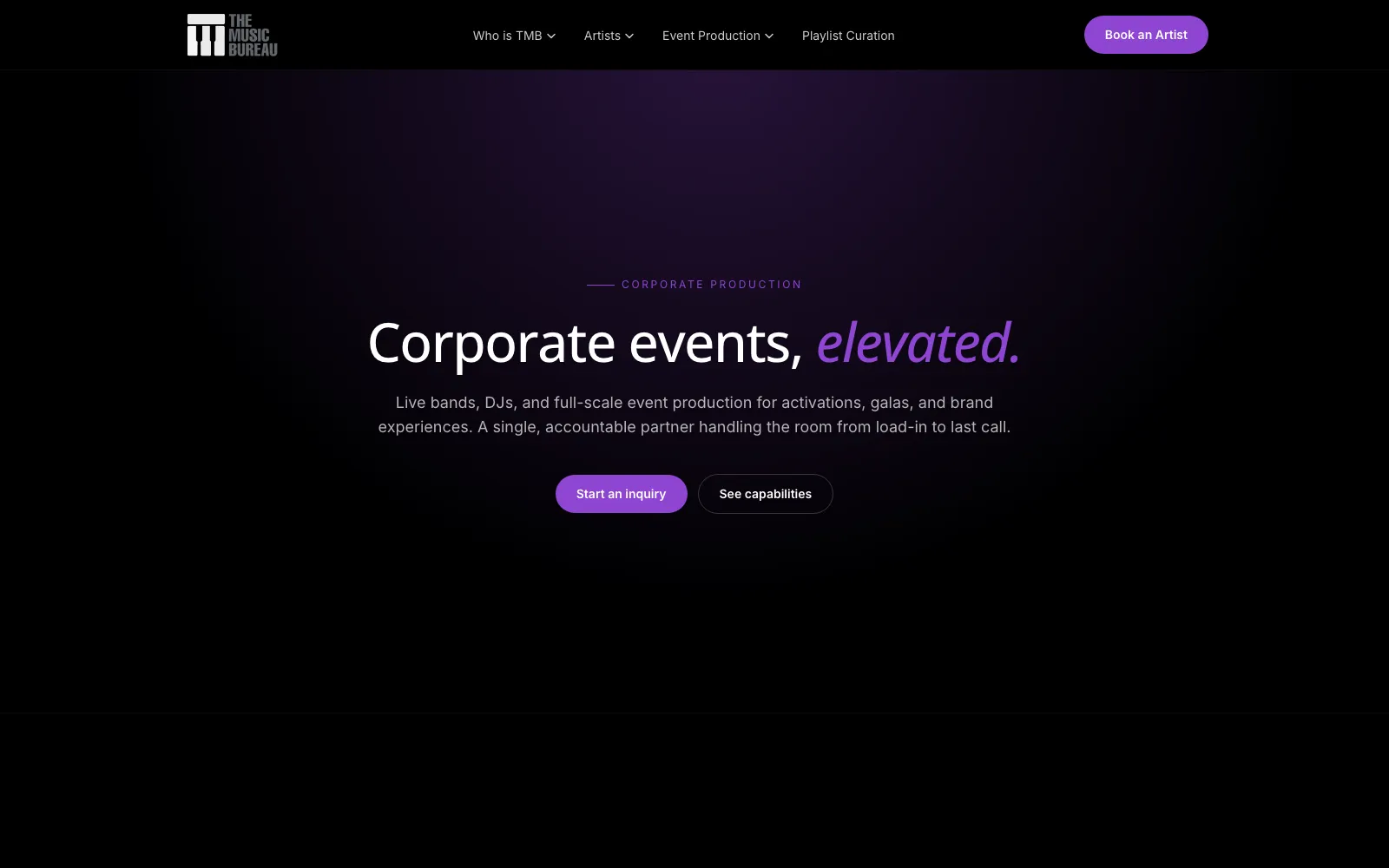 The Music Bureau corporate event production page for Tampa Bay