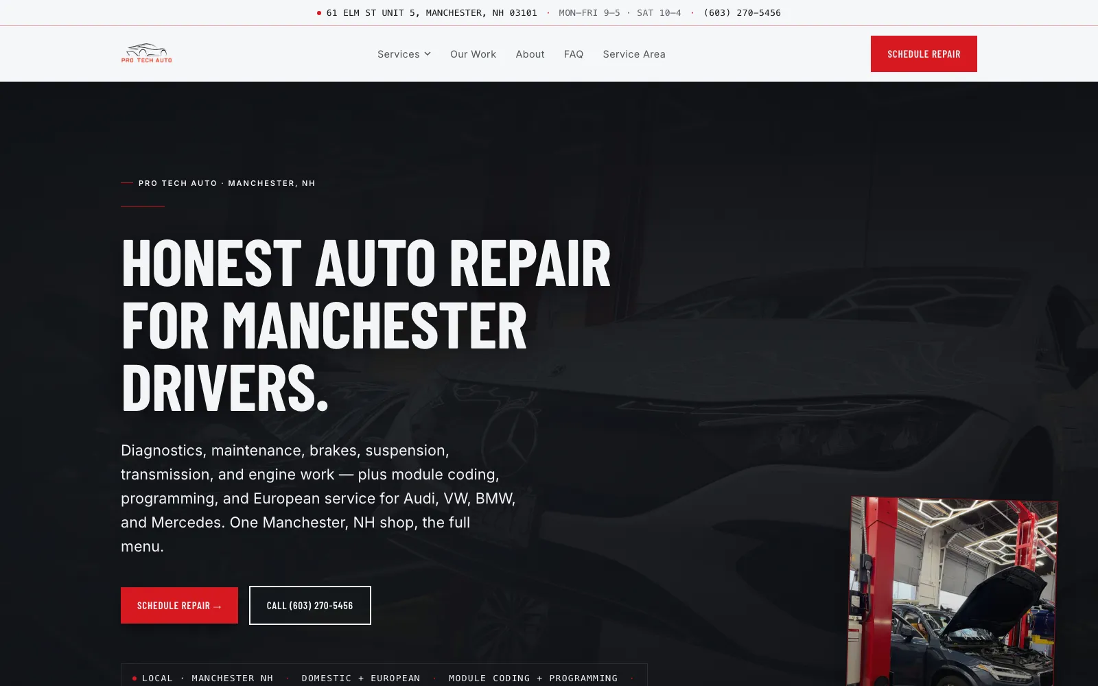 The Pro Tech Auto website on desktop