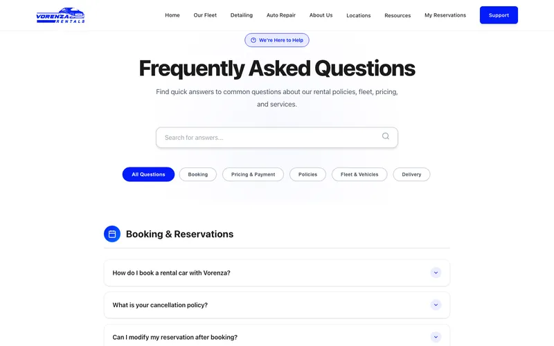 Vorenza Rentals frequently asked questions page