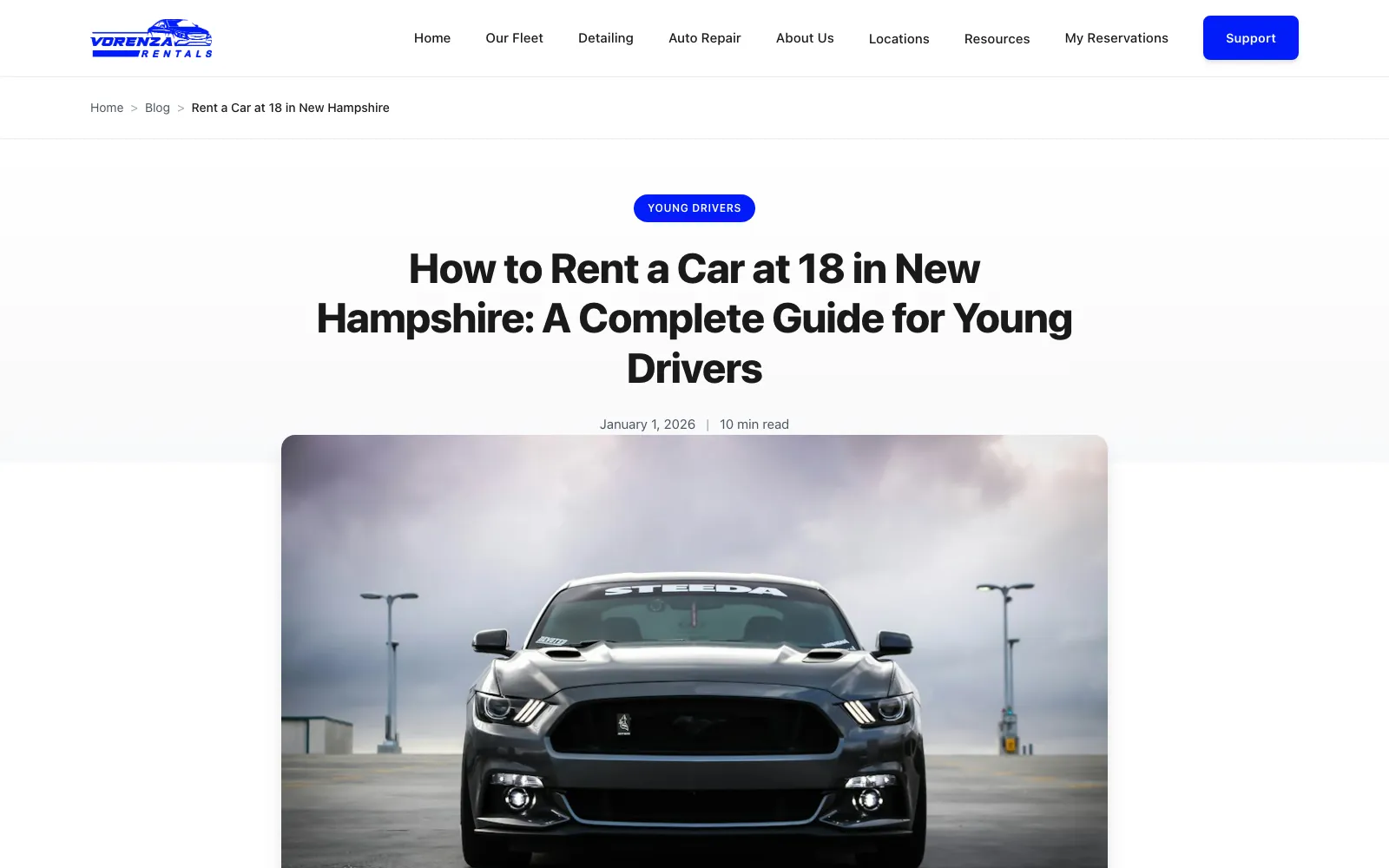Vorenza Rentals’ live guide to renting a car at 18 in New Hampshire, the page with almost half the site’s AI-answer impressions