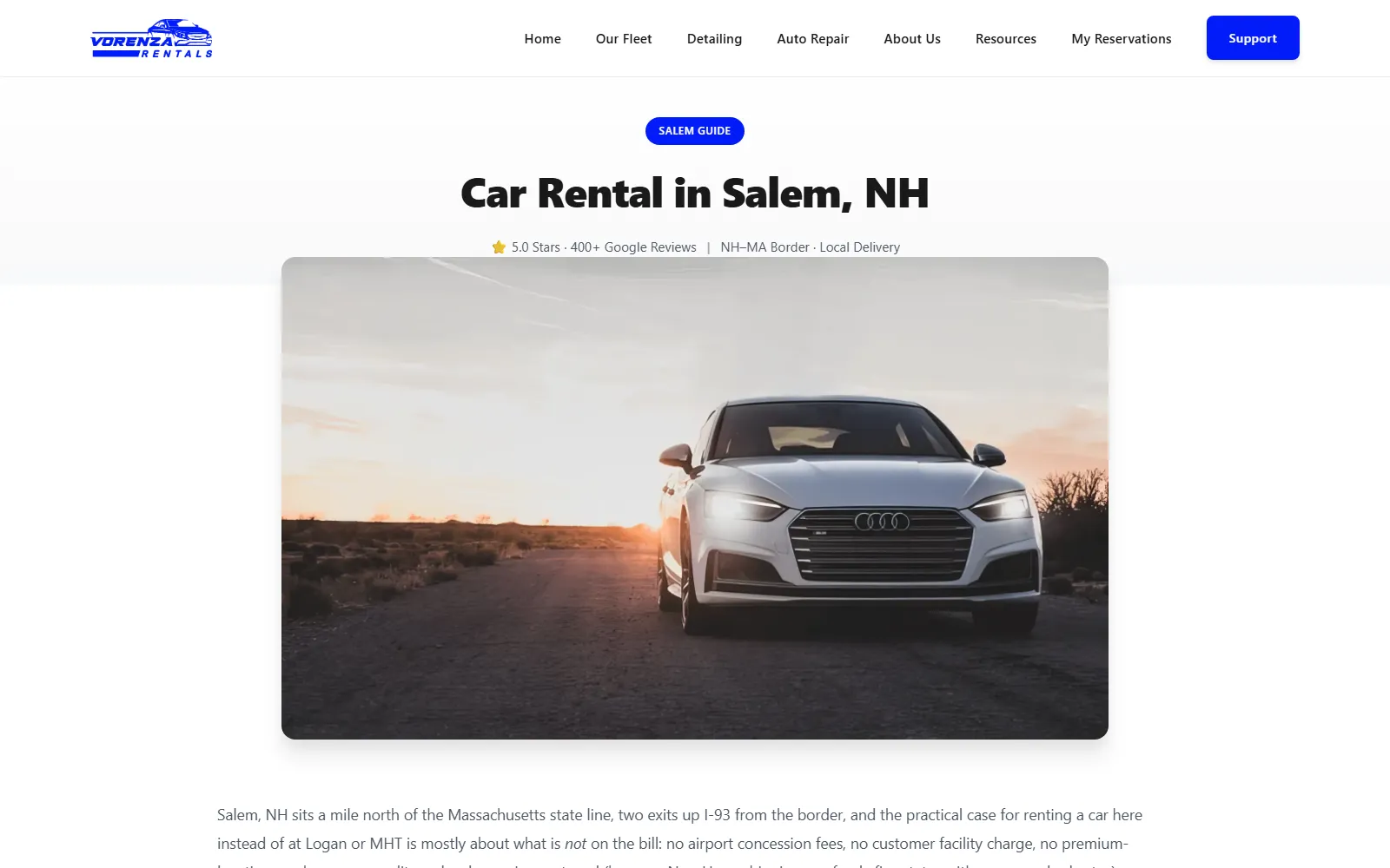 Car Rental in Salem, NH — one of the local landing pages feeding the booking flow