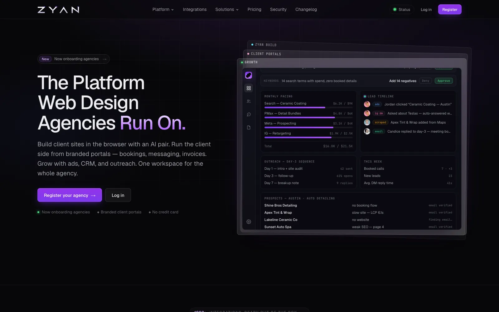 zyan.ai — the Zyan platform, with the growth workspace on screen